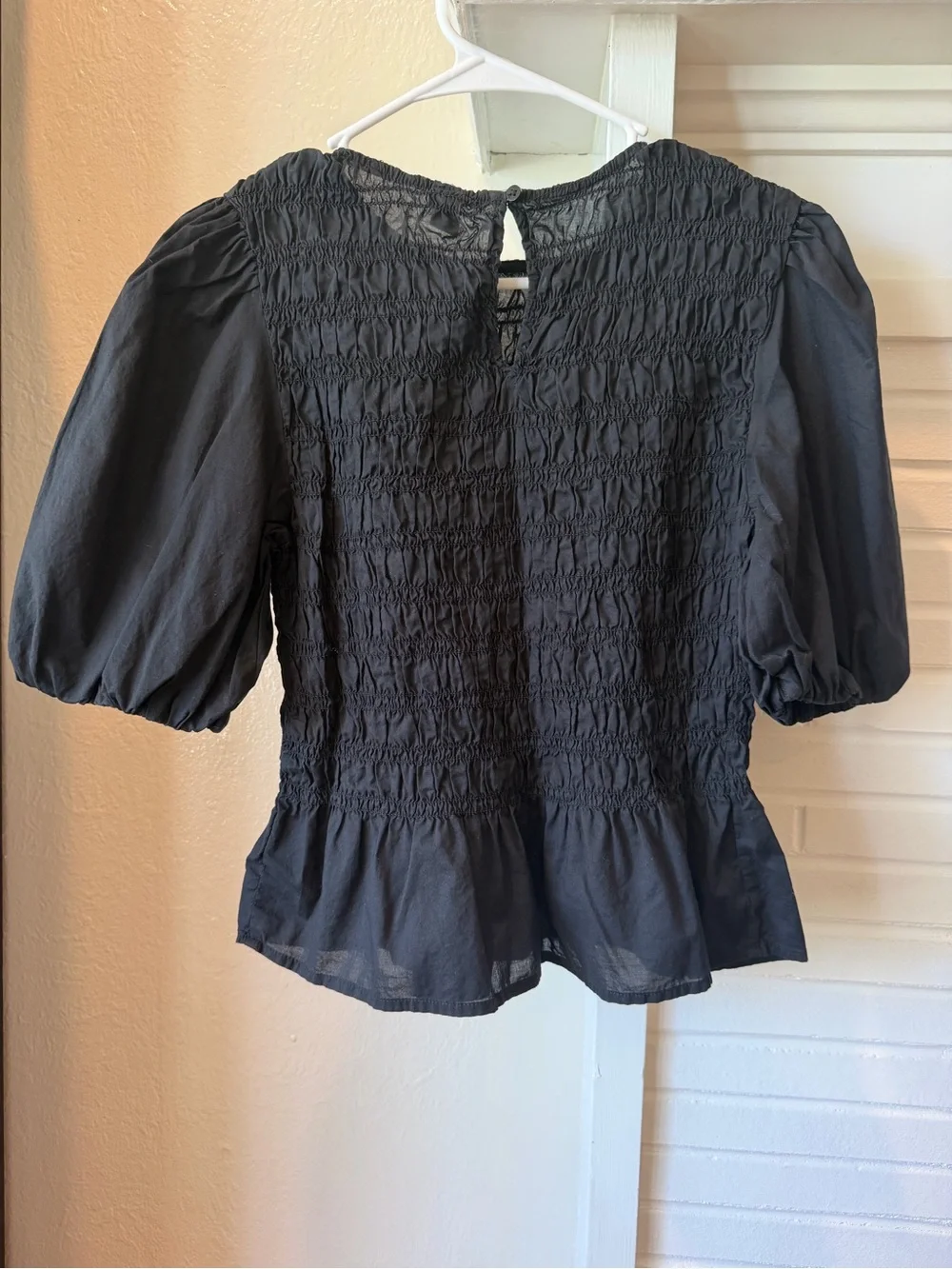 Old Navy Black Smocked Puff Sleeve Peplum Top Small Tall